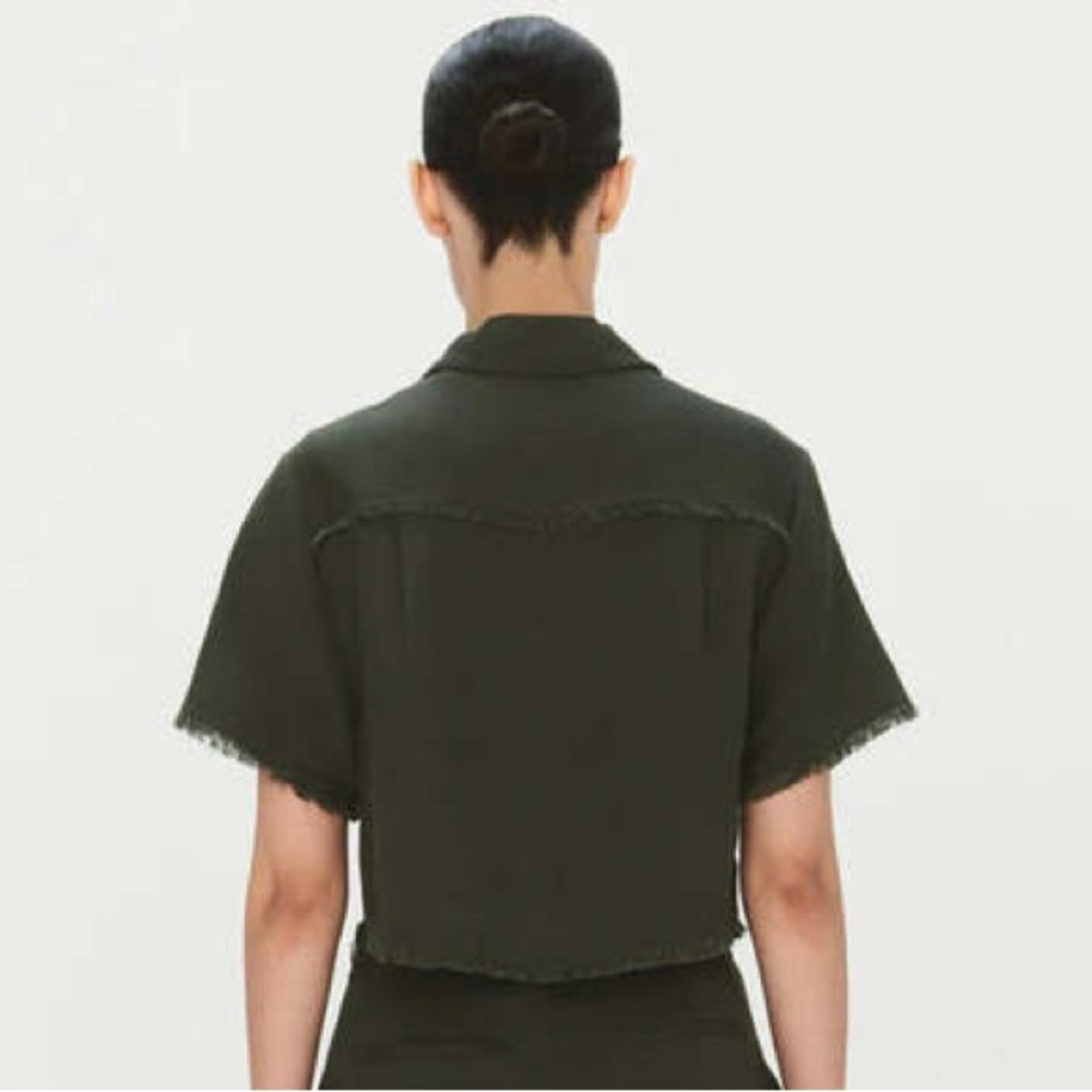 Simkhai Solange Army Green Cover Up Short Sleeve Button Down Top EUC Size XS - Picture 3 of 10